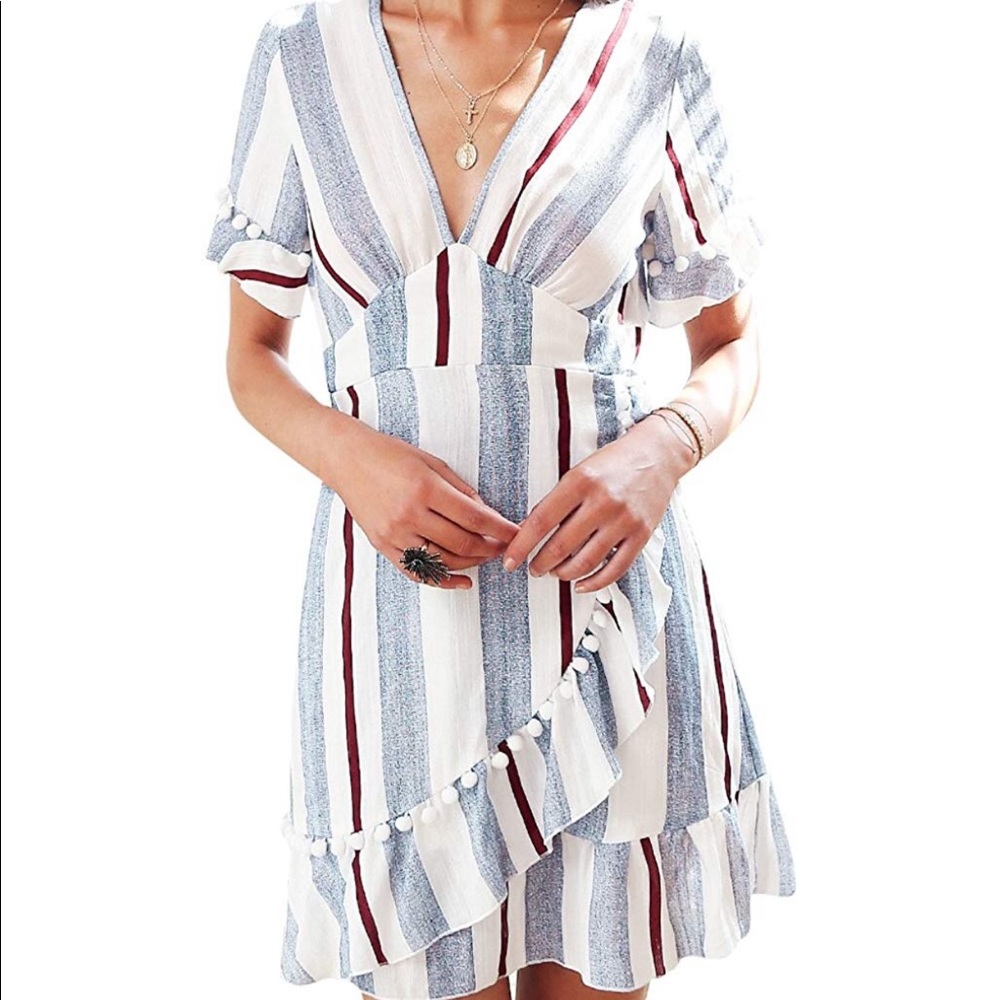 Striped linen and cotton mini dress